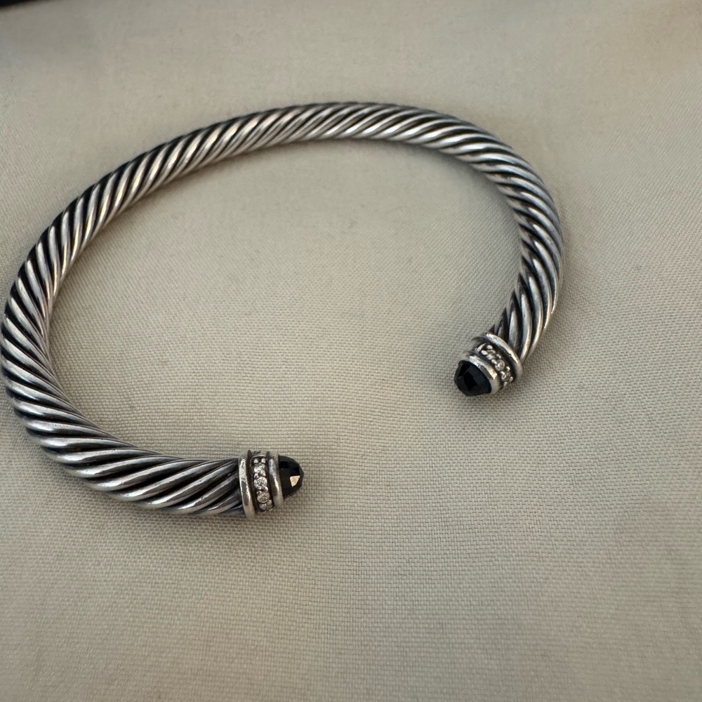 David Yurman Classic Cable Bracelet Sterling Silver with Black Onyx & Diamonds.
